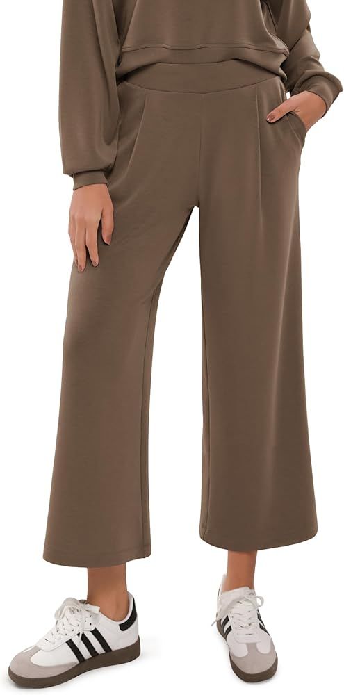 ODODOS Modal Soft Wide Leg Cropped Pants for Women High Waist Casual Relaxed Pants with Pockets-2... | Amazon (US)