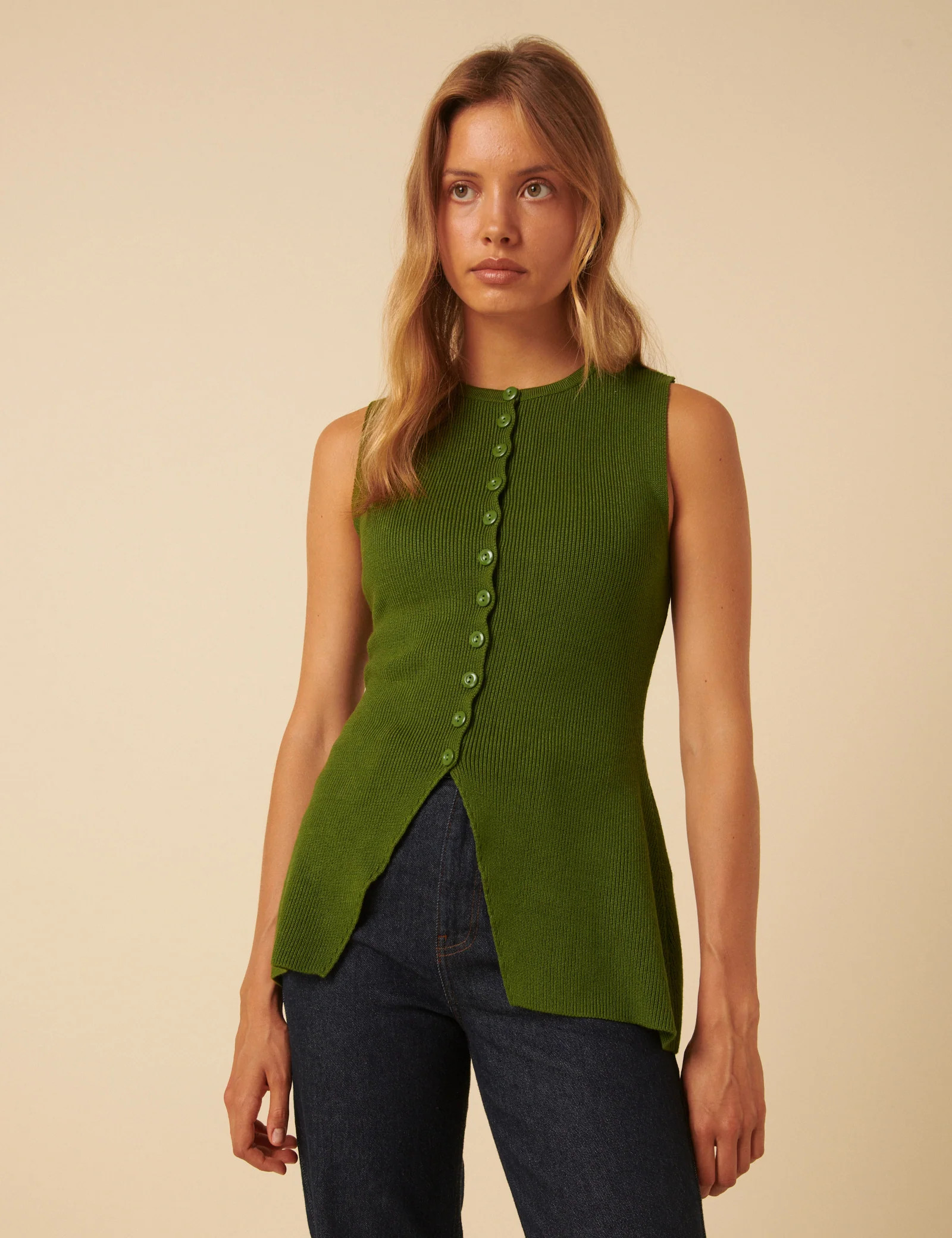 Green Longline Knitted Waistcoat | Nobody's Child
