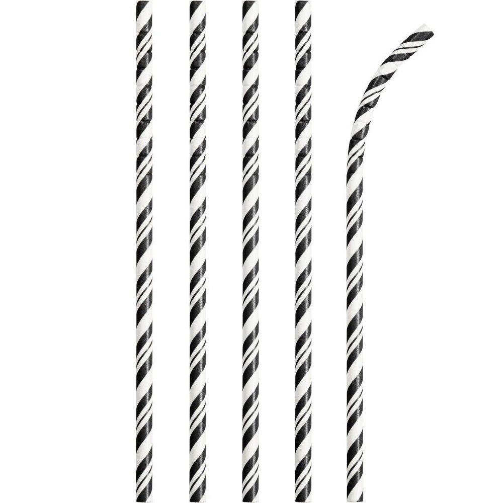 24ct Black and White Stripe Paper Straws | Target