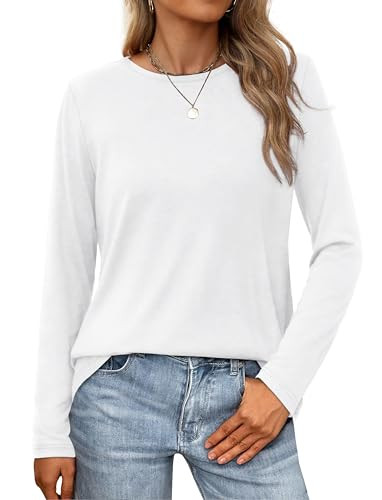 XIEERDUO Womens Long Sleeve Tops Business Casual Crew Neck T Shirts Flowy White T Shirts Plain S | Amazon (US)