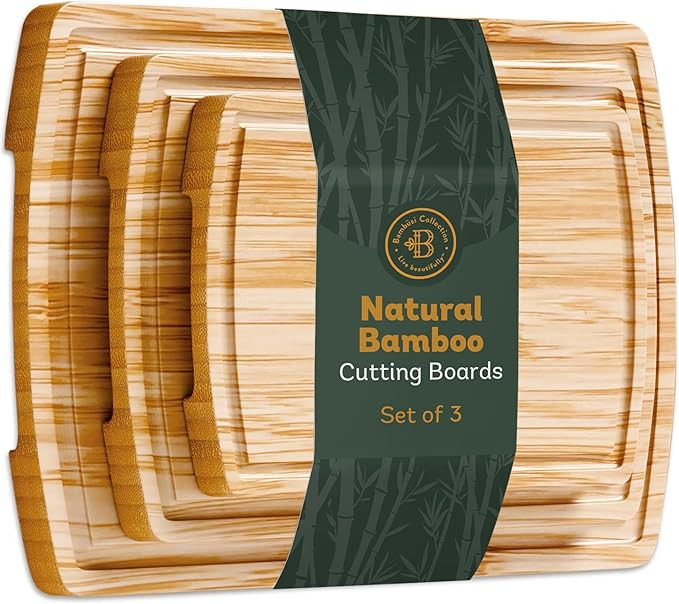 Wood Cutting Board - 3 Piece Bamboo Cutting Board Set, Wooden Cutting Boards for Kitchen with Dee... | Amazon (US)