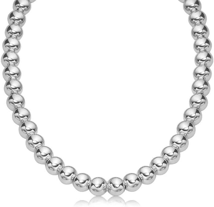 Verona Jewelers Sterling Silver 7MM 8MM Italian Bead Ball Chain Necklace- Handmade Bead Italian N... | Amazon (US)