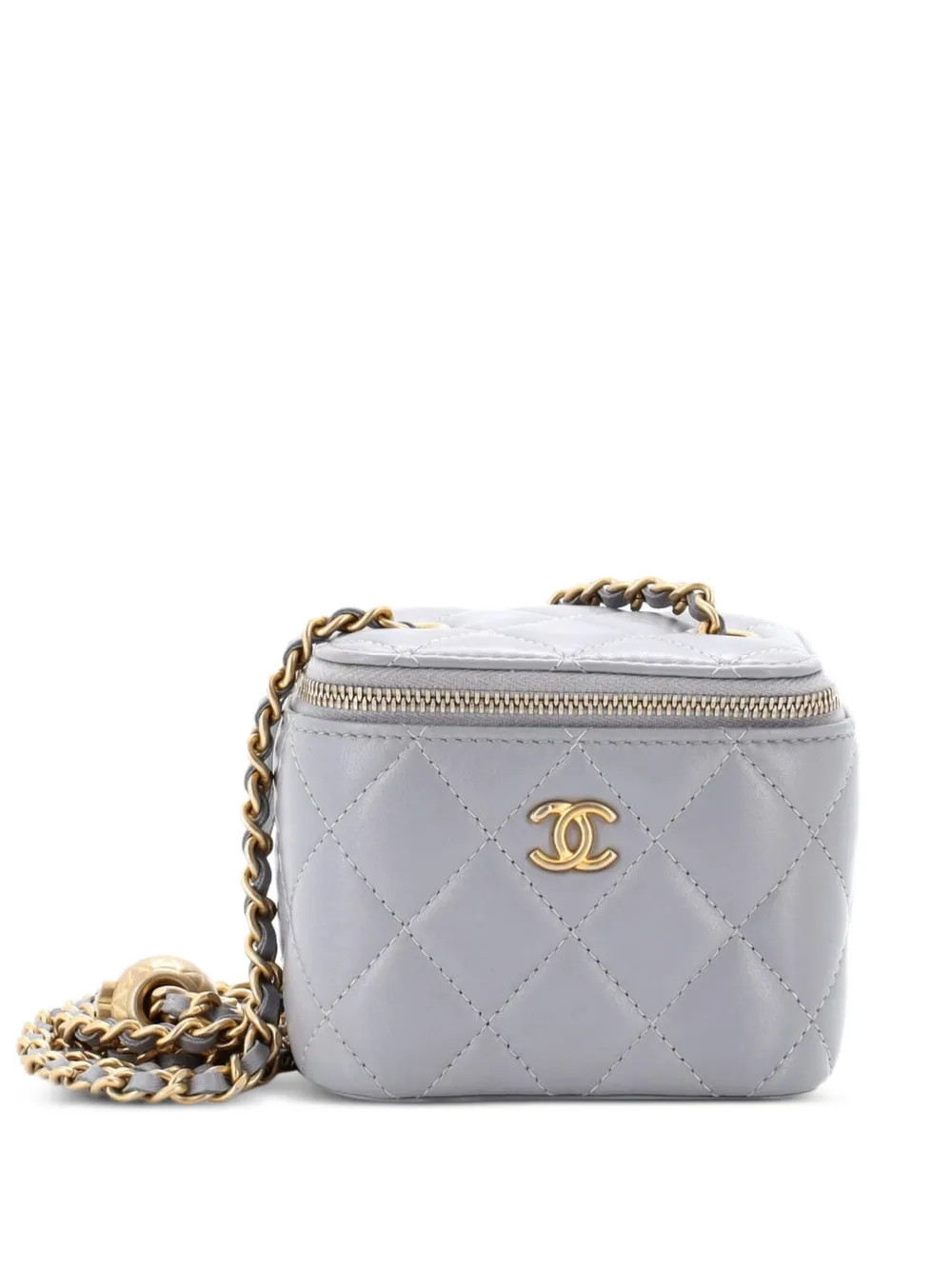 CHANEL Pre-Owned Pearl Crush Vanity Case with Chain Quilted Lambskin Mini clutch bag - Grey | Farfetch Global