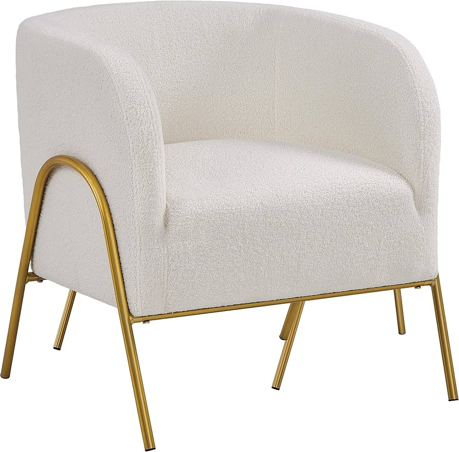 Yaheetech Tub Chair, Fuzzy Boucle Fabric Barrel Chair, Modern Accent Chair with Gold-tone Metal L... | Amazon (UK)
