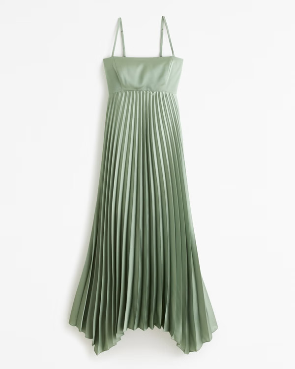 The A&F Giselle Clasp-Back Pleated Midi Dress | Abercrombie & Fitch (US)