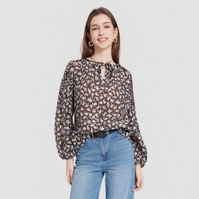 Women's Balloon Long Sleeve Top - Universal Thread™ Brown Paisley S | Target