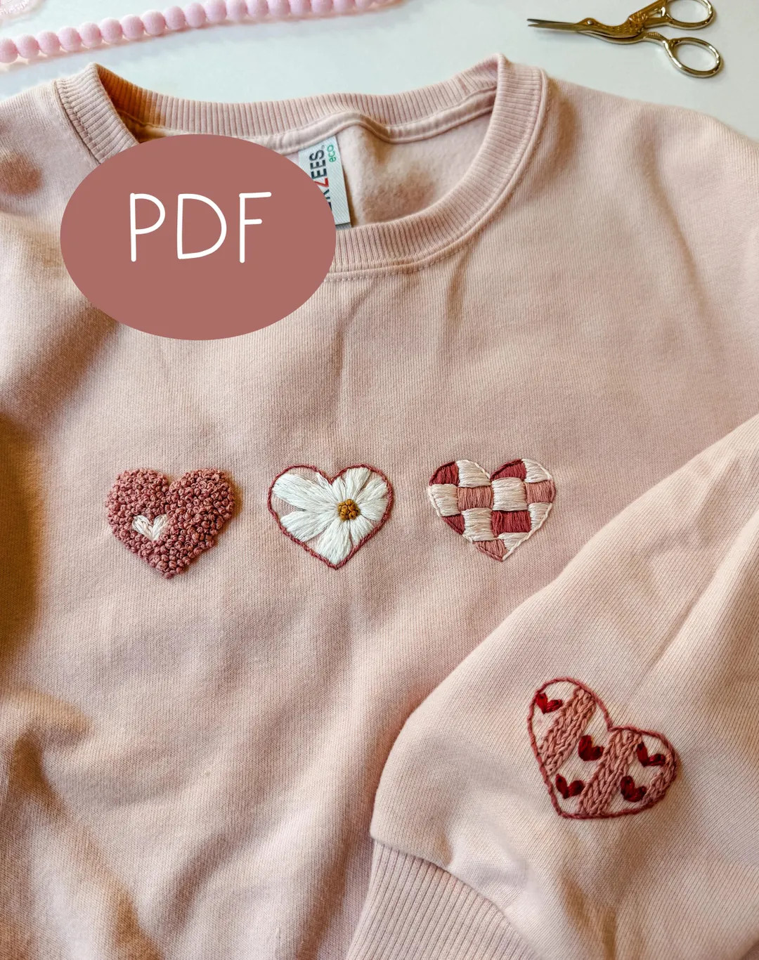 PDF DIGITAL Pattern Sweethearts DIY Valentine's Day - Beginner Embroidery Pattern - Heart Sweatsh... | Etsy (US)