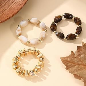 Gold Bracelet Stack For Women, 3Pcs Jade Vintage Chunky Stackable Stretch Boho Western Adjustable... | Amazon (US)