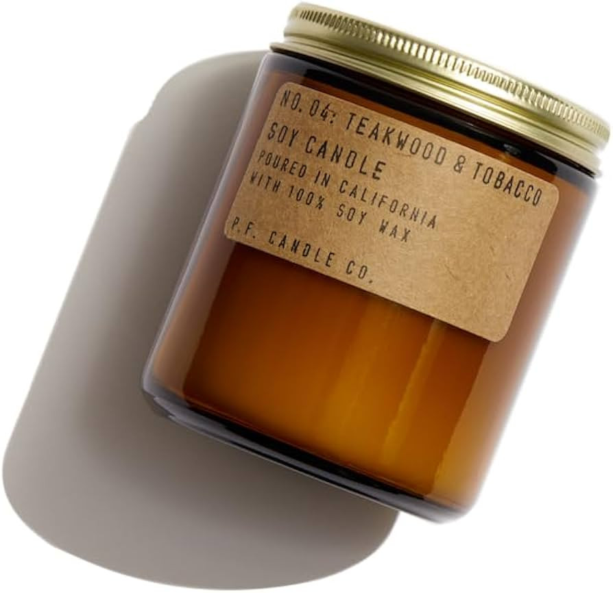 P.F. Candle Co. Teakwood & Tobacco Classic Standard Scented Soy Wax Candle (7.2 oz) 40-50 Hour Bu... | Amazon (US)