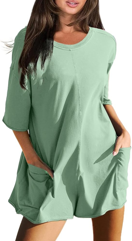 Glamaker Women's Summer Oversized Tee Romper Casual Workout Athletic Romper Onesie Backless Loose... | Amazon (US)