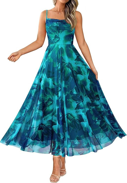 BTFBM Women Summer Floral Maxi Dresses Elegant Spaghetti Strap Dress Printed Party Dress Beach Lo... | Amazon (US)