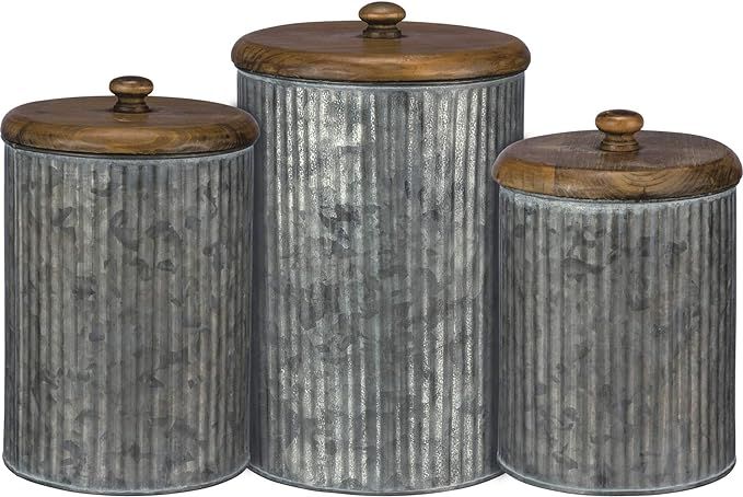 Primitives by Kathy Rustic Style Canisters, Set of 3, Galvanized Metal and Wood | Amazon (US)