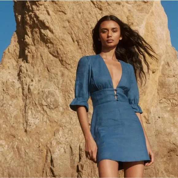 REFORMATION Simi Linen Azul Blue Dress Size 2 | Poshmark