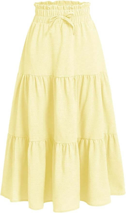 Floerns Girls Boho Floral Print High Waist Flare Hem Summer Long Skirt | Amazon (US)