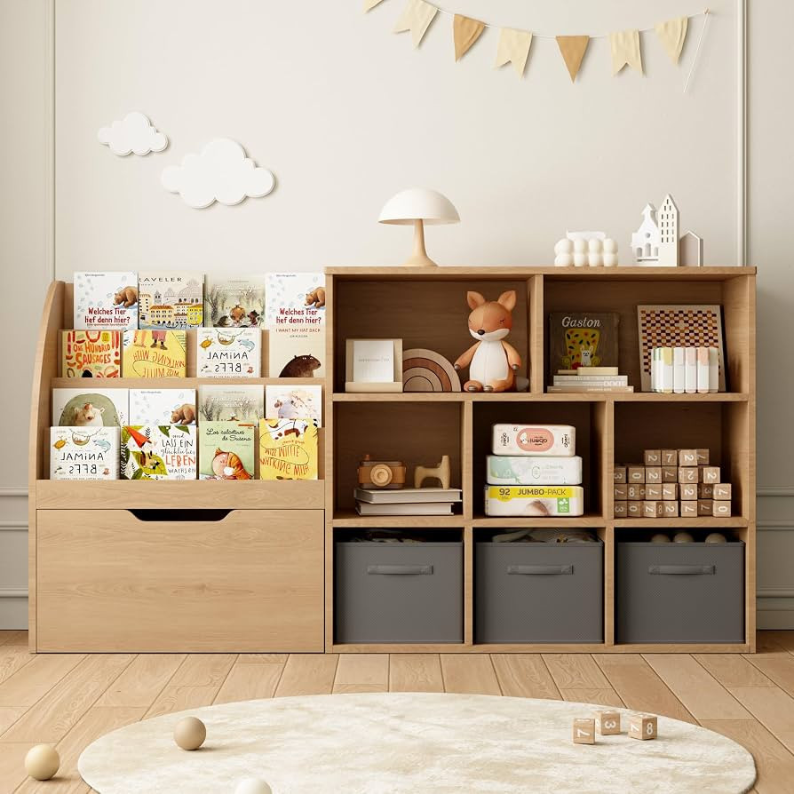 Fatmok Kids Bookshelf and Toy Storage, Toy Storage Organizers with Movable Drawers & 3 Storage Bi... | Amazon (US)