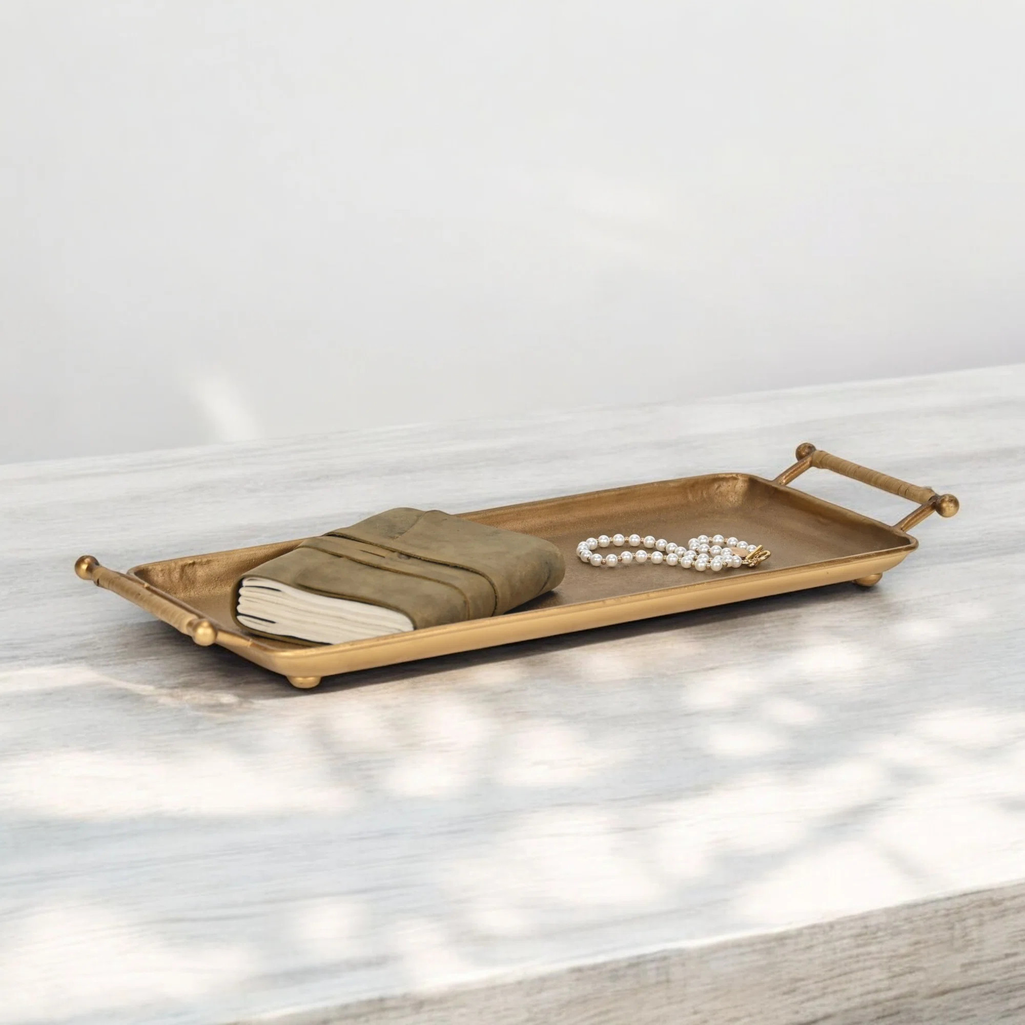 Winston Porter Syla Black Metal Tray with Wicker Wrapped Handles | Wayfair | Wayfair North America