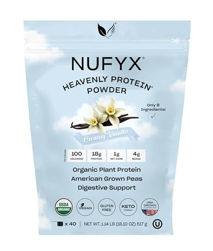 NUFYX® • Heavenly Protein® Powder • World’s Finest 100% Organic American Grown Peas • Vegan • Gluten Free • Low Carb (Creamy Vanilla, 40 Scoops) | Amazon (US)