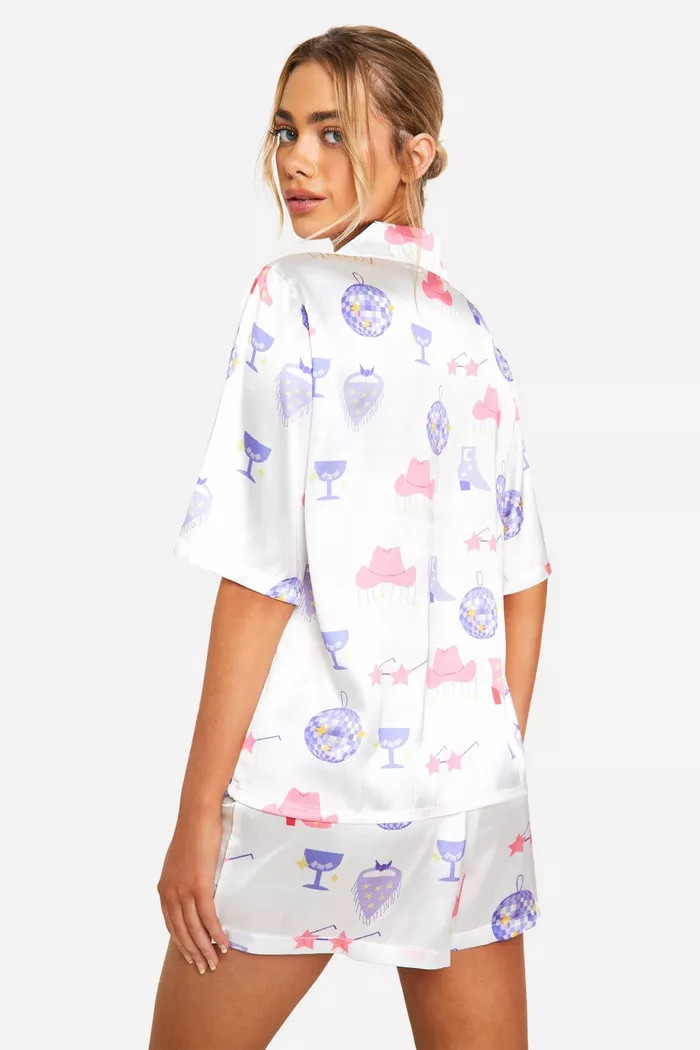 Western Print Satin Pj Short Set | Boohoo.com (UK & IE)