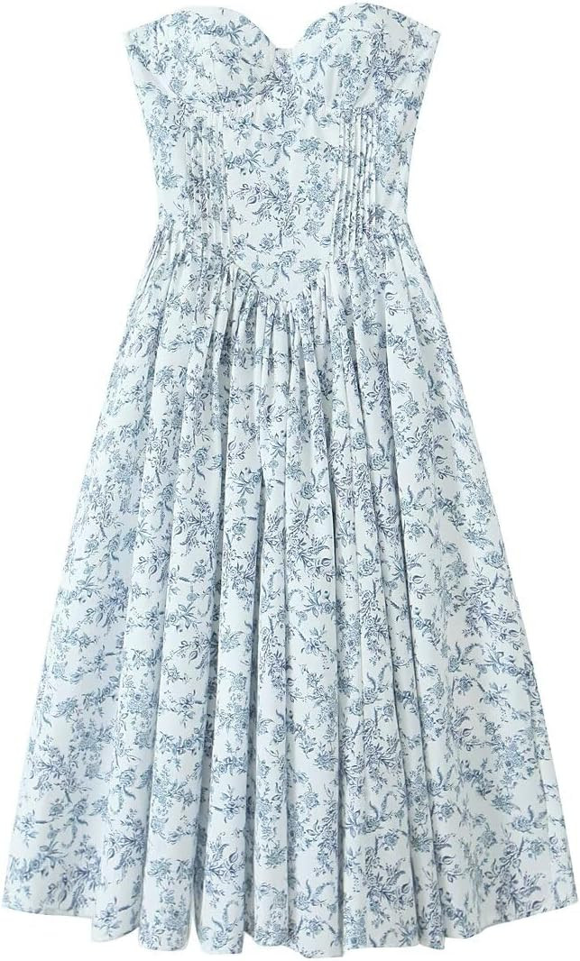 French Minimalist Retro Printed Elegant Dress Sexy Strapless Party Long Dress Women for 2024 Summ... | Amazon (US)
