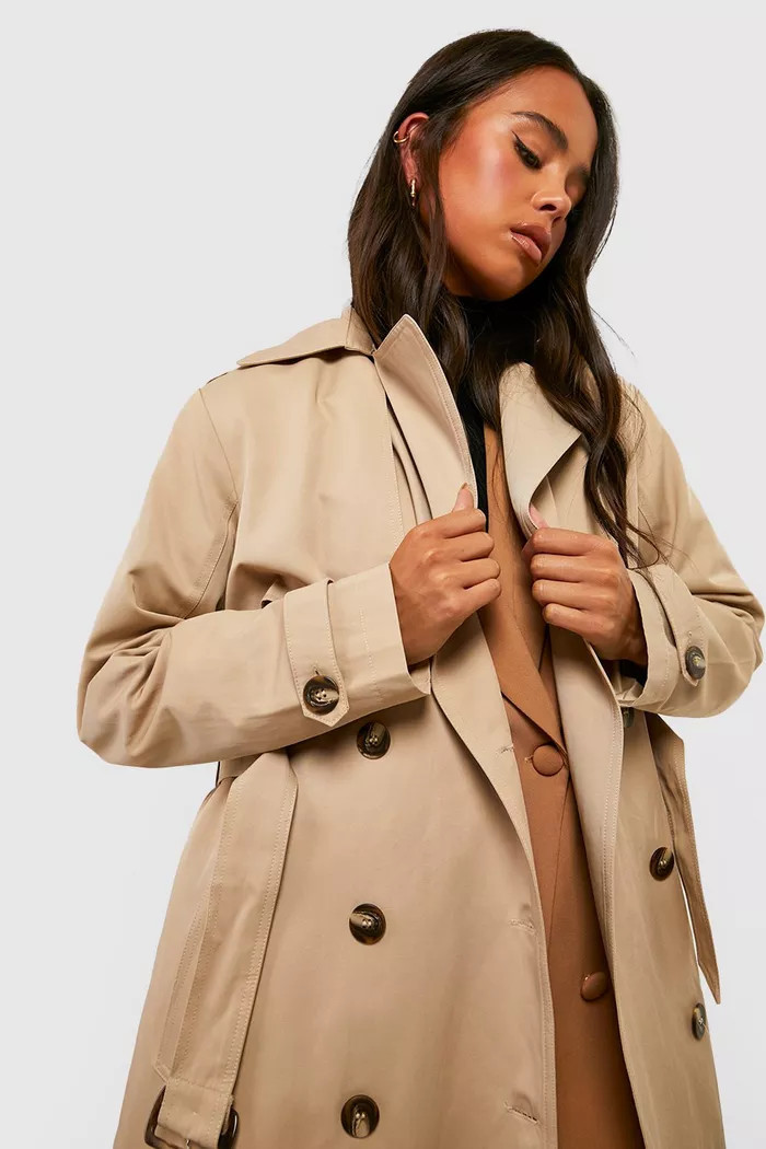 Petite Premium Detail Belted Trench | Boohoo.com (UK & IE)