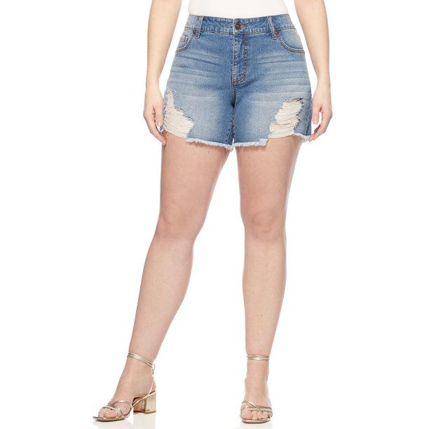 Sofia Jeans by Sofia Vergara Plus Size Lila Mid-Rise Destructed Hem Shorts | Walmart (US)