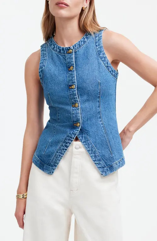 Madewell Crewneck Denim Vest in Java Wash at Nordstrom, Size 4 | Nordstrom