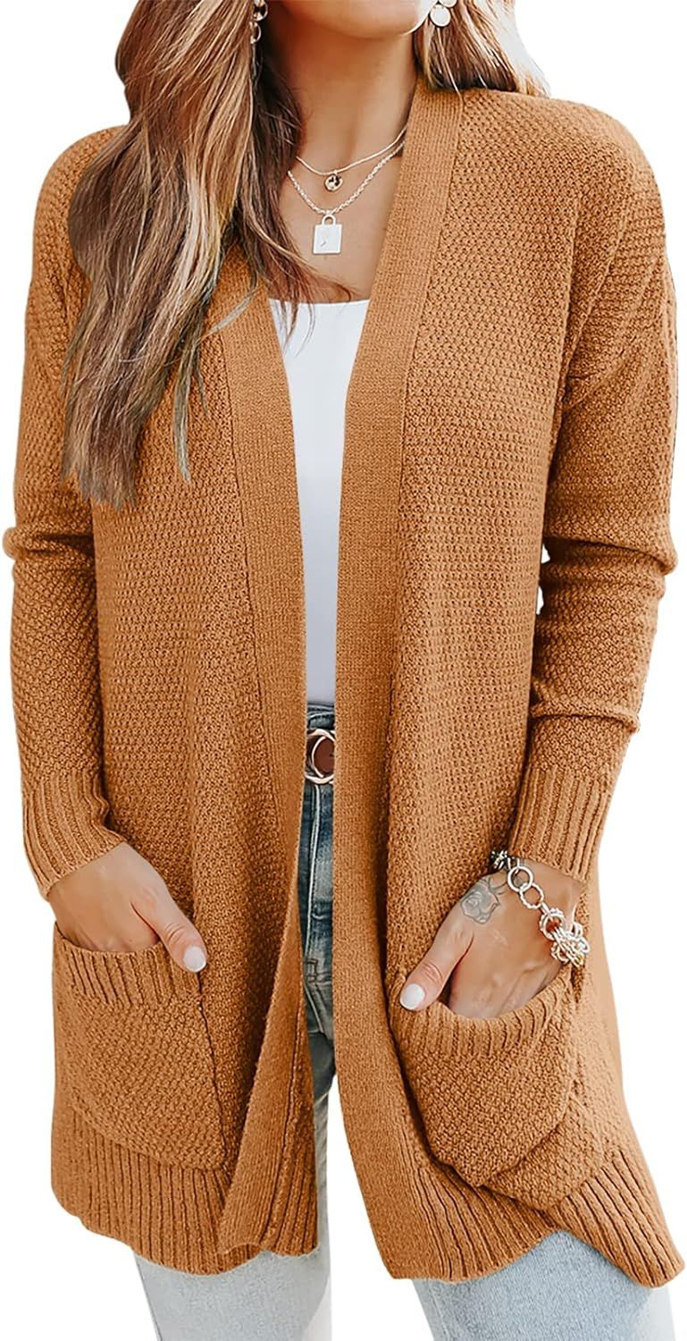 Margrine Women's Cardigan Sweaters Open Front Long Sweater Knitted Coat with Pockets | Amazon (US)