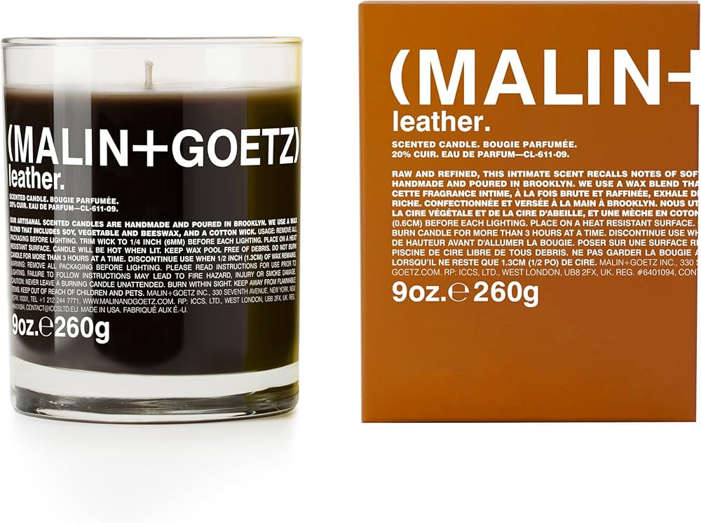 MALIN+GOETZ 9oz Scented Candle | Hand-Poured Soy Wax with Unique Fragrance Blends | Clean-Burning, Vegan & Cruelty-Free | Bergamot, Sage, Otto, Tomato, Strawberry, Cannabis, Dark Rum & Leather | Amazon (US)