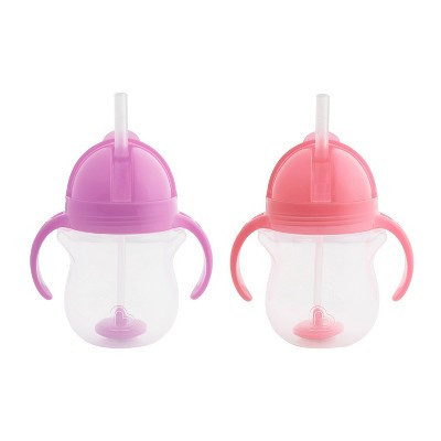 Munchkin 7oz Plastic Any Angle Click Lock Weighted 2pk Straw Trainer Sippy Cups - Pink/Purple: BPA-Free, Leakproof Design | Target