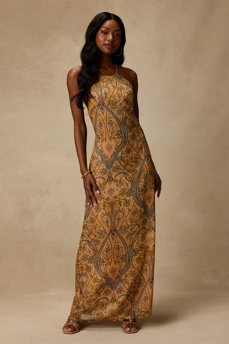 Abra Yellow Multi Boho Print Beaded Maxi Dress | Lulus