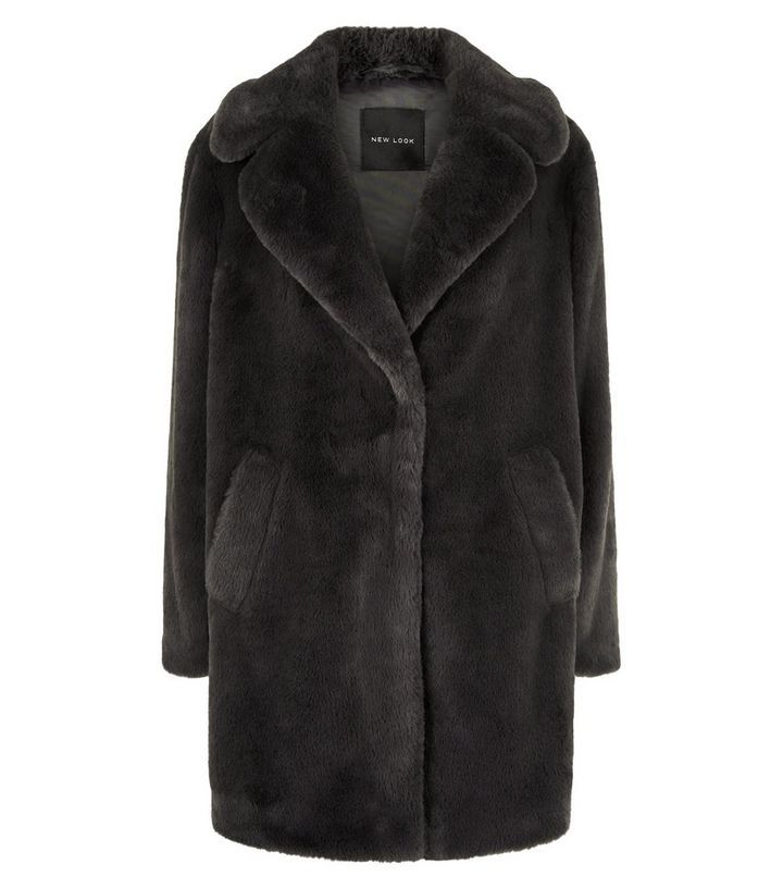 Dark Grey Faux Fur Longline Coat | New Look | New Look (UK)