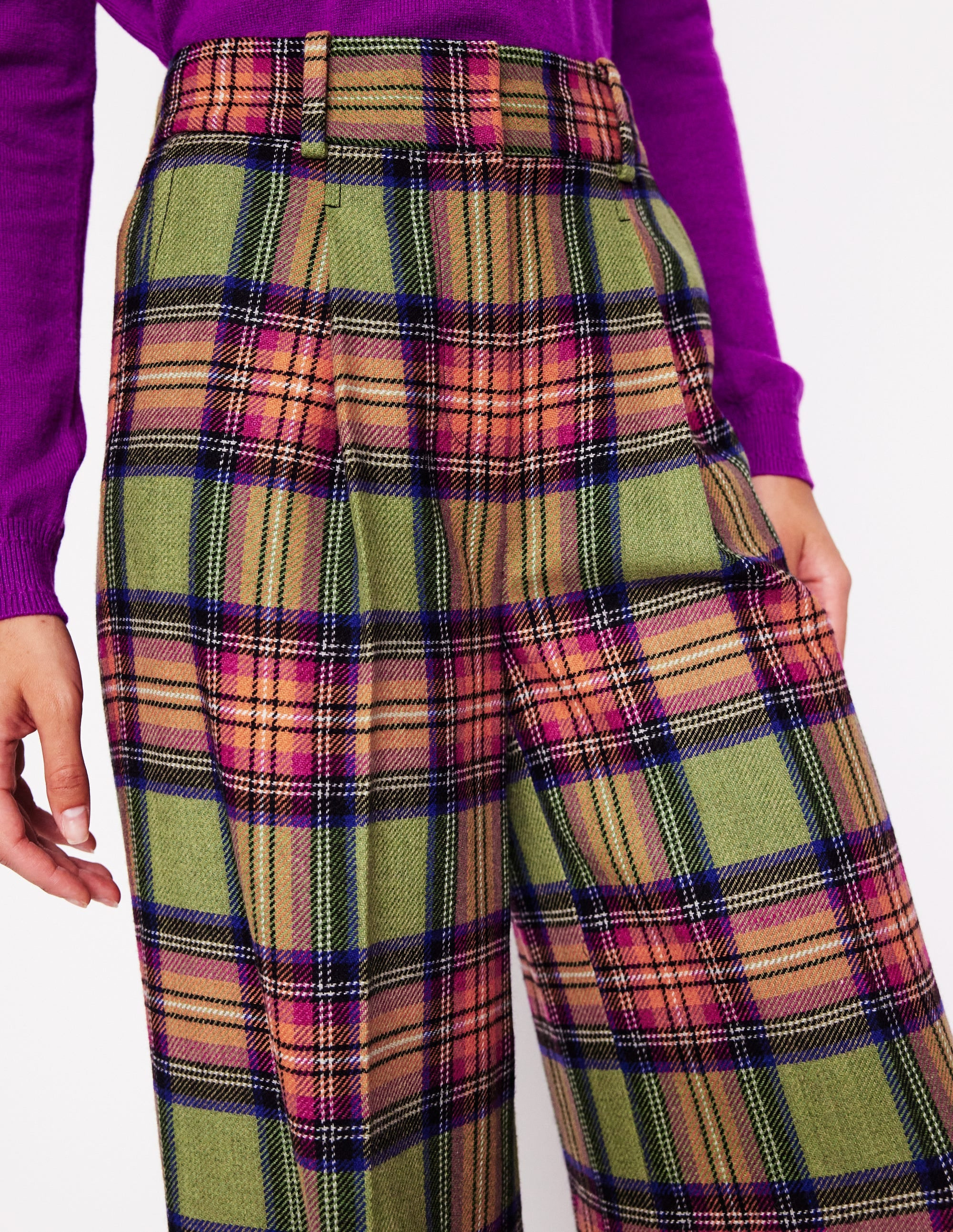 Chiswick Wool Blend Pants-Green and Purple Check | Boden (US)