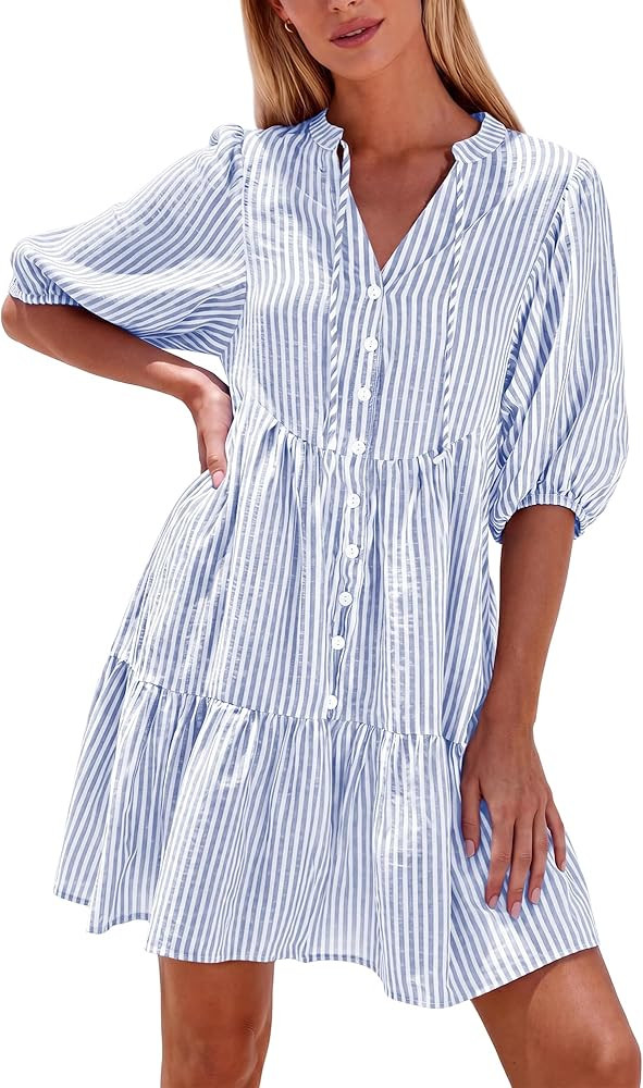 BTFBM Womens Summer Dresses Casual Striped Mini Dress | Amazon (US)