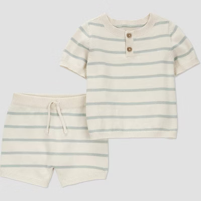 Carter's Just One You®️ Baby Boys' Striped Short Sleeve Top & Bottom Set - Green 6M: Cotton Jersey Pullover | Target