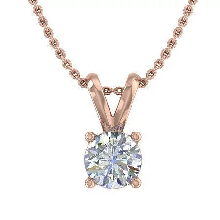 1/3 Carat Diamond Solitaire Pendant Necklace in 14K Rose Gold (Silver Chain Included) - IGI Certified | Walmart (US)