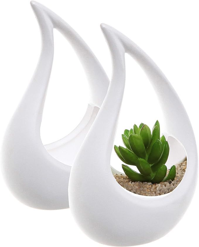 MyGift White Unglazed Ceramic Tear Drop Design Air Plant Container Vase, Tealight Candle Holder, ... | Amazon (US)