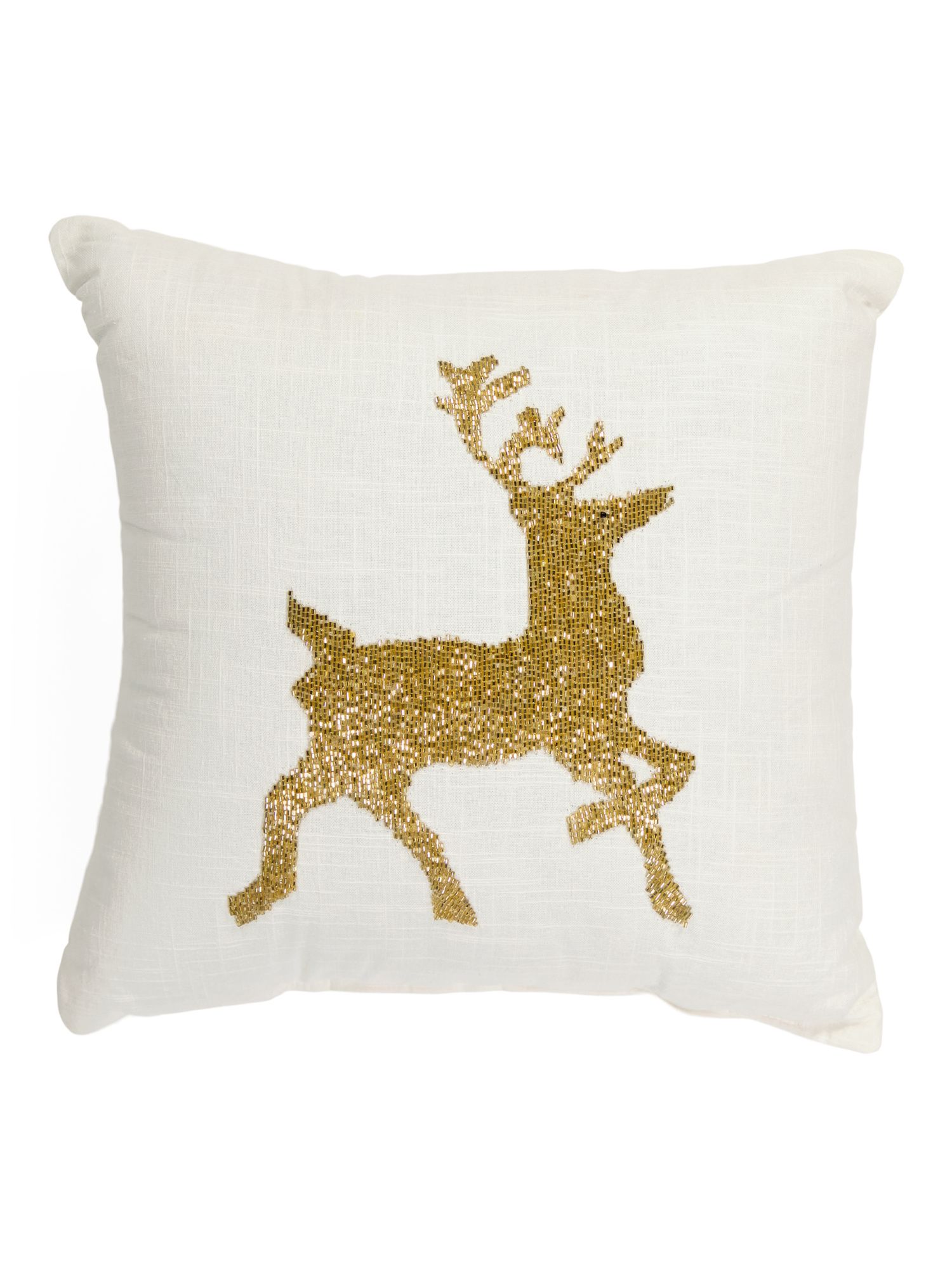 Made In Usa 18x18 Beaded Reindeer Pillow | TJ Maxx