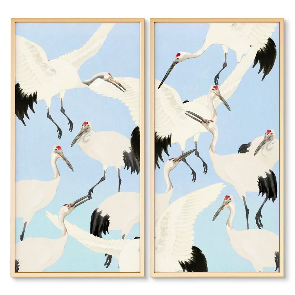 Dancing Heron Panel Pair | Urban Garden Prints