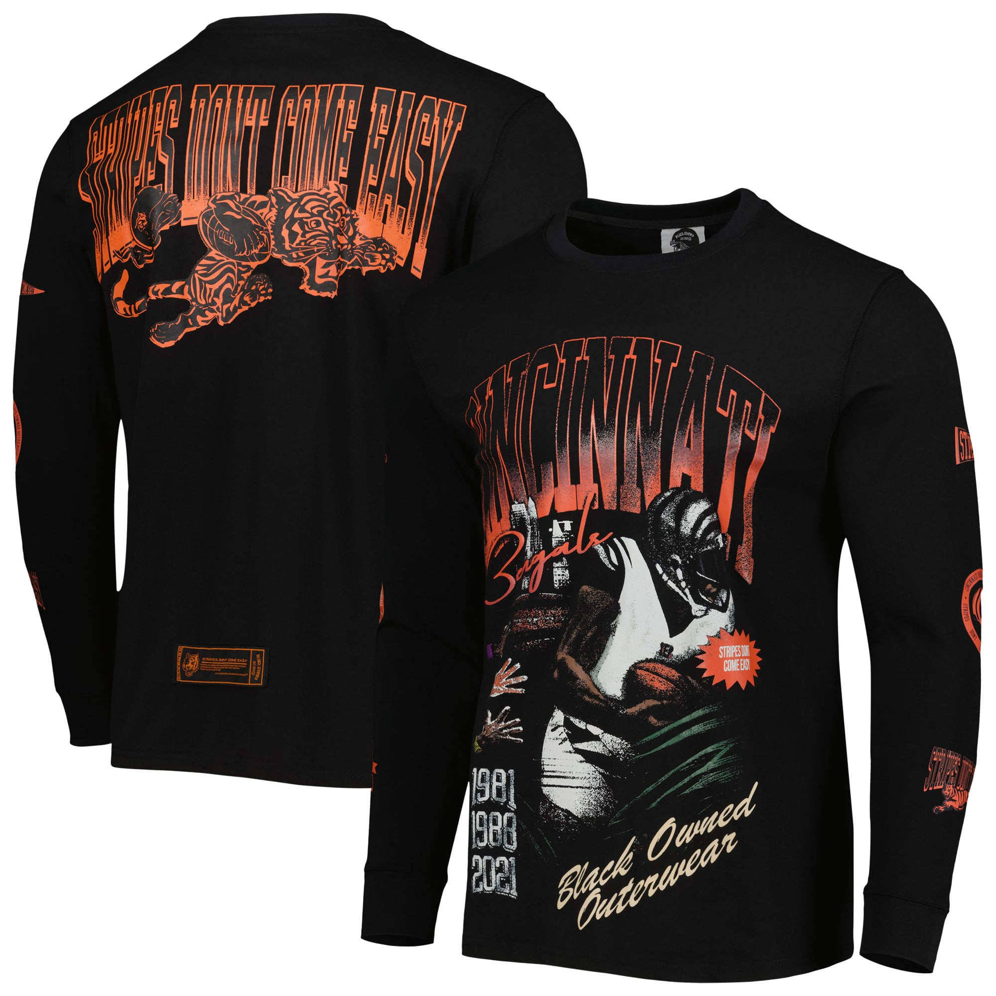 Unisex Black Cincinnati Bengals x BlaCkOWned Stripes Don't Come Easy Long Sleeve T-Shirt | Fanatics