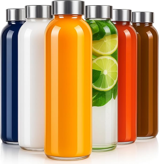Epica Clear Glass Bottles with Lids, 18oz Resuable Glass Water Bottles for Juicing with Stainless... | Amazon (US)