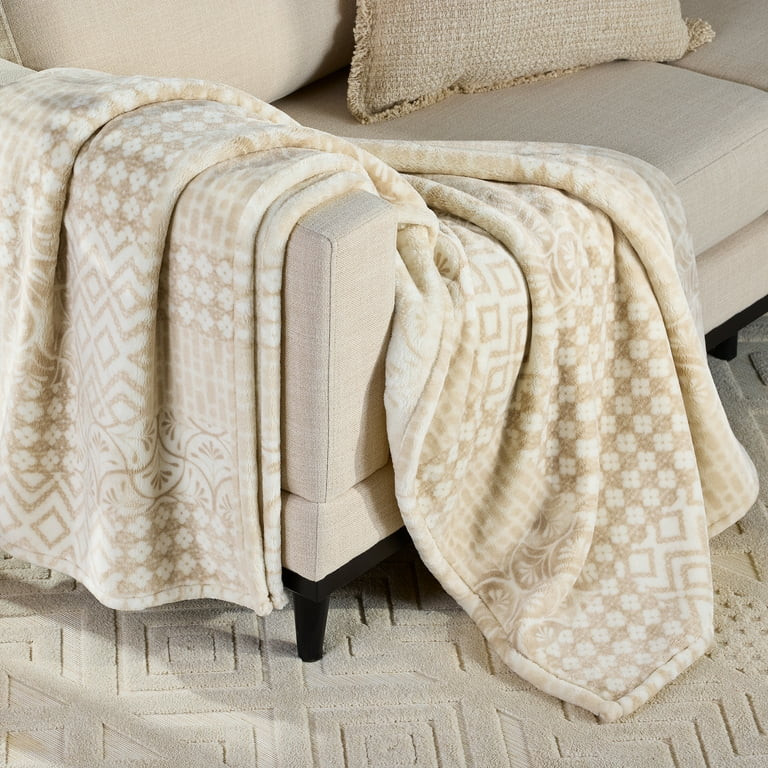 Better Homes & Gardens Printed Velvet Plush Super Soft Throw Blanket, Oversized, Patchwork Almond... | Walmart (US)
