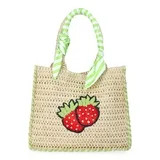 No Boundaries Women's Beach Icons Mini Straw Tote Bag, Natural with Strawberry Embroidery | Walmart (US)