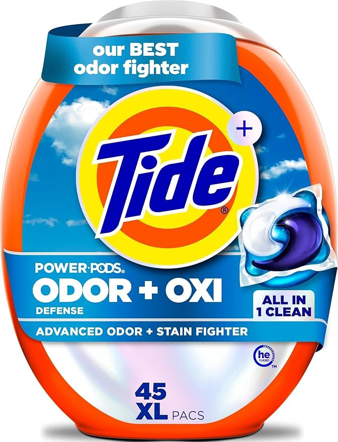 Tide Odor Defense + Oxi Laundry Detergent Pacs, Original Scent, 45 Count, Advanced Odor + Stain F... | Amazon (US)
