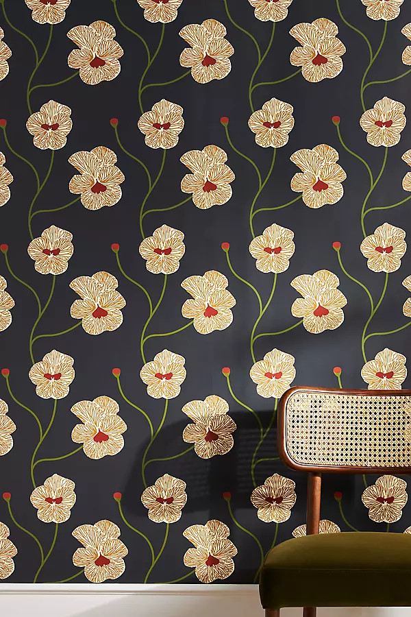 Mitchell Black Flourish Floral Wallpaper | Anthropologie (US)