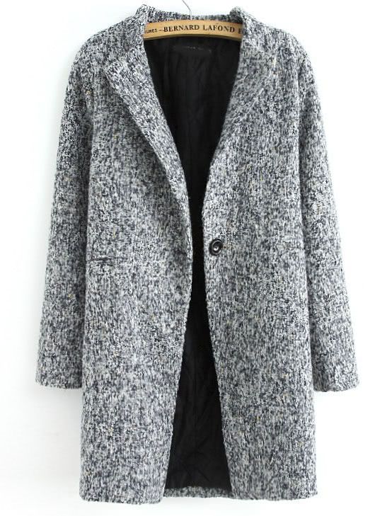 Grey Long Sleeve Single Button Tweed Coat | SHEIN