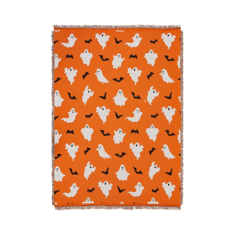 Way to Celebrate Halloween Soft Touch Multicolour Ghosts Jacquard Knitted Tapestry Throw | Walmart (US)