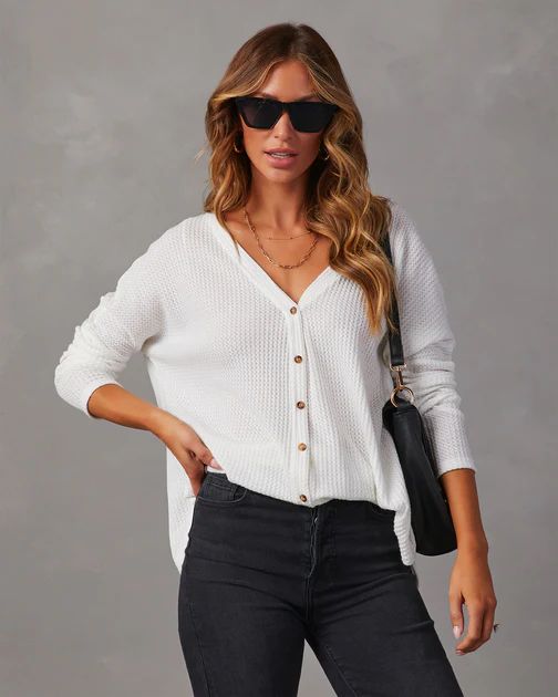Miriam Button Down Knit Top - White | VICI Collection