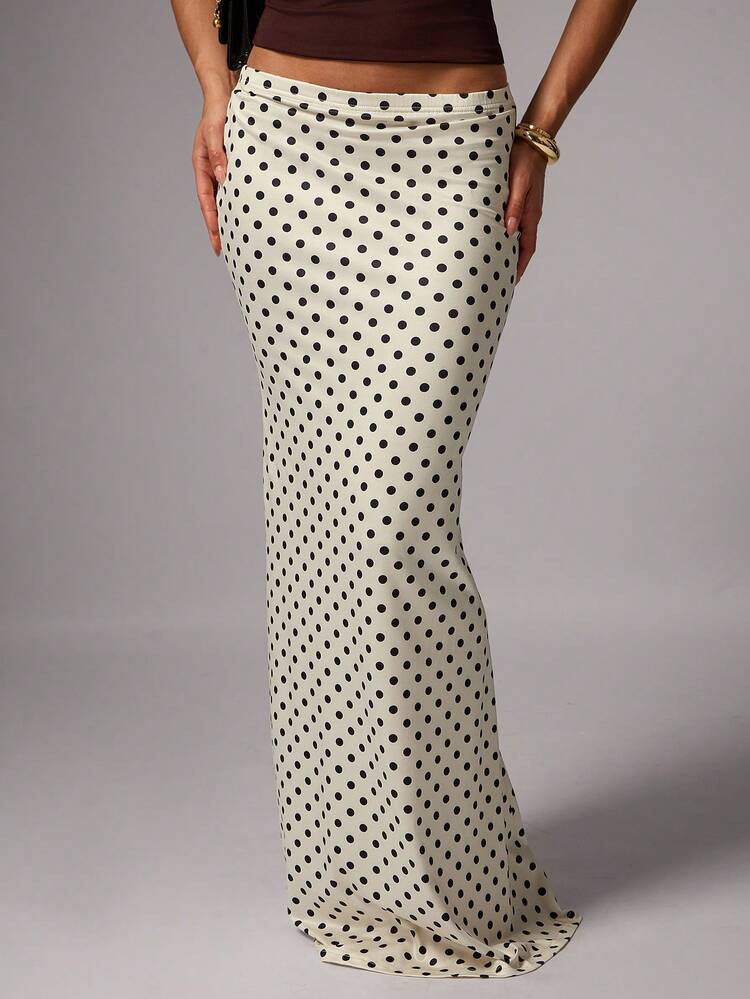 Avenya Elegant Commuter Polka Dot Print Skirt | SHEIN