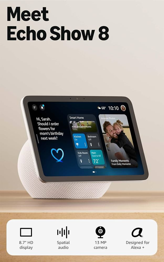 Amazon Echo Show 8 (newest model), Vibrant HD 8.7" display with spatial audio, Designed for Alexa... | Amazon (US)