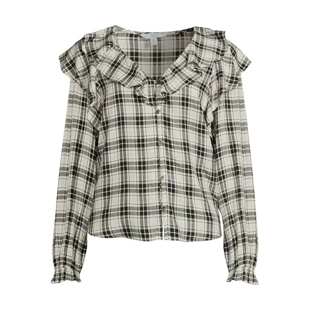 Time and Tru Women's Ruffle Blouse - Walmart.com | Walmart (US)
